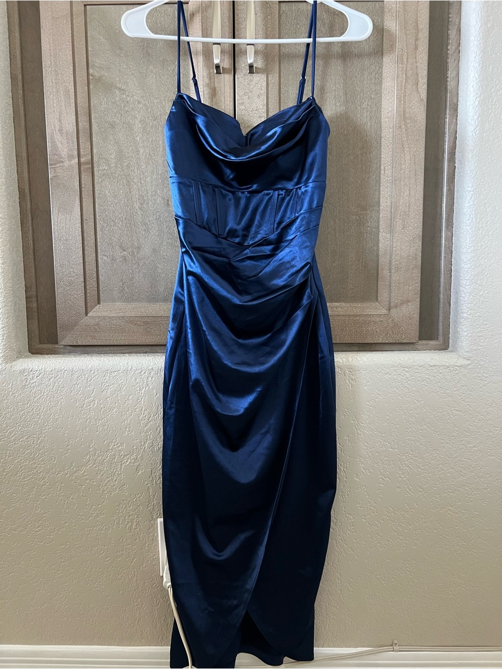 Windsor Satin Cowl Midi Dress in Navy